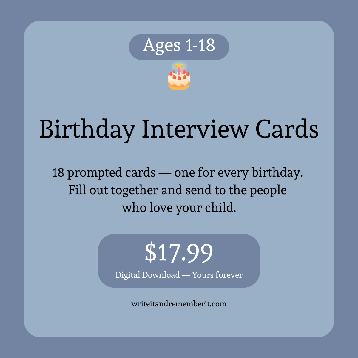 Birthday Interview Cards — Ages 1 to 18 — Digital Download