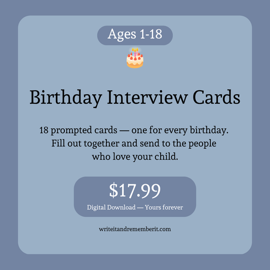 Birthday Interview Cards — Ages 1 to 18 — Digital Download